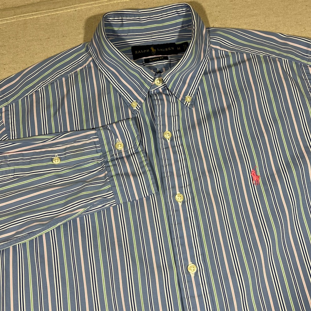 Ralph Lauren Classic Fit Striped Button Down Shirt - Pink Pony